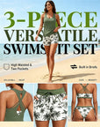 Bedekking En Bikini Crisscross Mouwloos Topje + Koorddruk Geprinte Broek Voor