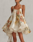 Blanche | Mini A-lijn Jurk in Beige Organza met Kantafwerking