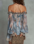 Romane | Mini Jurk van Geplooide Mousseline met Off-Shoulder en Romantische Bloemen