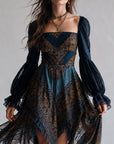 Marineblauwe Boheemse Paisley Print Zakdoek Hem Jurk