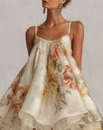 Blanche | Mini A-lijn Jurk in Beige Organza met Kantafwerking