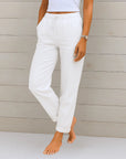Linde | Beige katoen-linnen broek