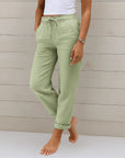Linde | Beige katoen-linnen broek