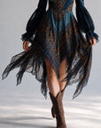 Marineblauwe Boheemse Paisley Print Zakdoek Hem Jurk