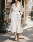 Frans vintage witte v-hals midi wikkeljurk