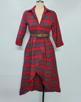 Casual losse retro geruite shirtjurk met riem