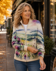 Zelda™ | Schotse Distel Landschap Zip Cardigan