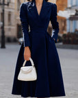 Elegante V-hals Langsleeve Aansluitende Taille Midi Jurk