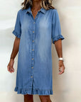 Maria | Comfortabele Denim Jurk met Flatterende Plooien