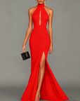 Maxi-jurk met hoge halslijn en keyhole-uitgesneden details