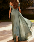 Maxi-jurk van geplooide chiffon met één schouder