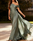 Maxi-jurk van geplooide chiffon met één schouder