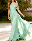 Maxi-jurk van geplooide chiffon met één schouder