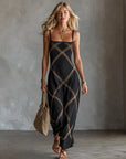 Vittoria – Geometrisch Zwart Camel Jurk