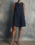 Hanny | Mouwloze Mini Jurk met Zakken