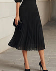 Zwart Chiffon Top En Plissé Midi Rok Drie Delige Set
