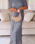 Elegante Boot Hals Hol Luchtige Tweedelige Jurk