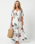 Maeva | Verspreide Bloemen Tassel Taille Midi Jurk