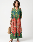 Sloane | Gemengd Print V-Hals Pocket Midi Jurk