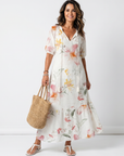 Noa | Zachte Bloemen Tiered Tassel Midi Jurk