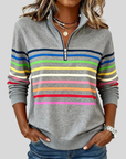 Prismette™ | Kleurrijke Gestreepte Halve Rits Sweatshirt