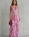 Belladina | Romantische Cascata di Rose Lange jurk met Amerikaanse halslijn
