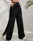 Moniek - Geribbelde Effen Kleur Casual Broek