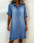 Maria | Comfortabele Denim Jurk met Flatterende Plooien