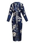 Unieke Print Dolman Lange Mouwen Rimpel Split Midi Jurk