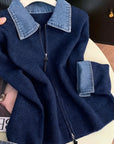 Hella | Gebreid Vest met Denim Kraag & Rits