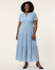 Brielle | Midi-jurk met V-hals en korte mouwen met ruffles