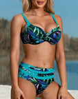 Margarida - Hoge taille bikini met bladerenpatroon