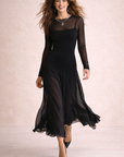 Mila - Losvallende Maxi Jurk met Zwarte mesh
