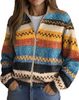 Yseult™ | Multicolor Zigzag Gestreepte Gebreide Cardigan