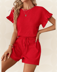 Britt | Casual set met rimpeling en knoopdetails