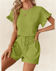 Britt | Casual set met rimpeling en knoopdetails