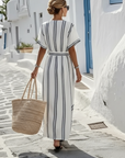 Fynna - Elegante linnen jurk met kruisband