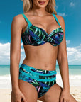 Margarida - Hoge taille bikini met bladerenpatroon