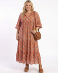 Amara | Midi jurk met V-hals en geometrisch patroon