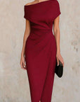 Elegante Korte Mouw Slim-fit Plissé Midi Jurk