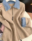 Hella | Gebreid Vest met Denim Kraag & Rits