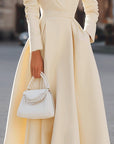 Elegante V-hals Langsleeve Aansluitende Taille Midi Jurk