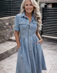 Tiffany - Denim Jurk met Knoopsluiting en Zakken