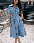 Tiffany - Denim Jurk met Knoopsluiting en Zakken