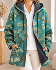 Elfriede | Turquoise gebloemde cardigan met capuchon