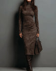 Lory - Lange maxi jurk in bruin