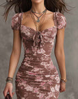 Zoete Hart Nek Puff Mouw Bodycon Midi Jurk Met Splits