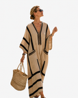 Lange Caftan - Beige met zwart