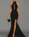 Maxi-jurk met hoge halslijn en keyhole-uitgesneden details