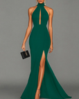 Maxi-jurk met hoge halslijn en keyhole-uitgesneden details